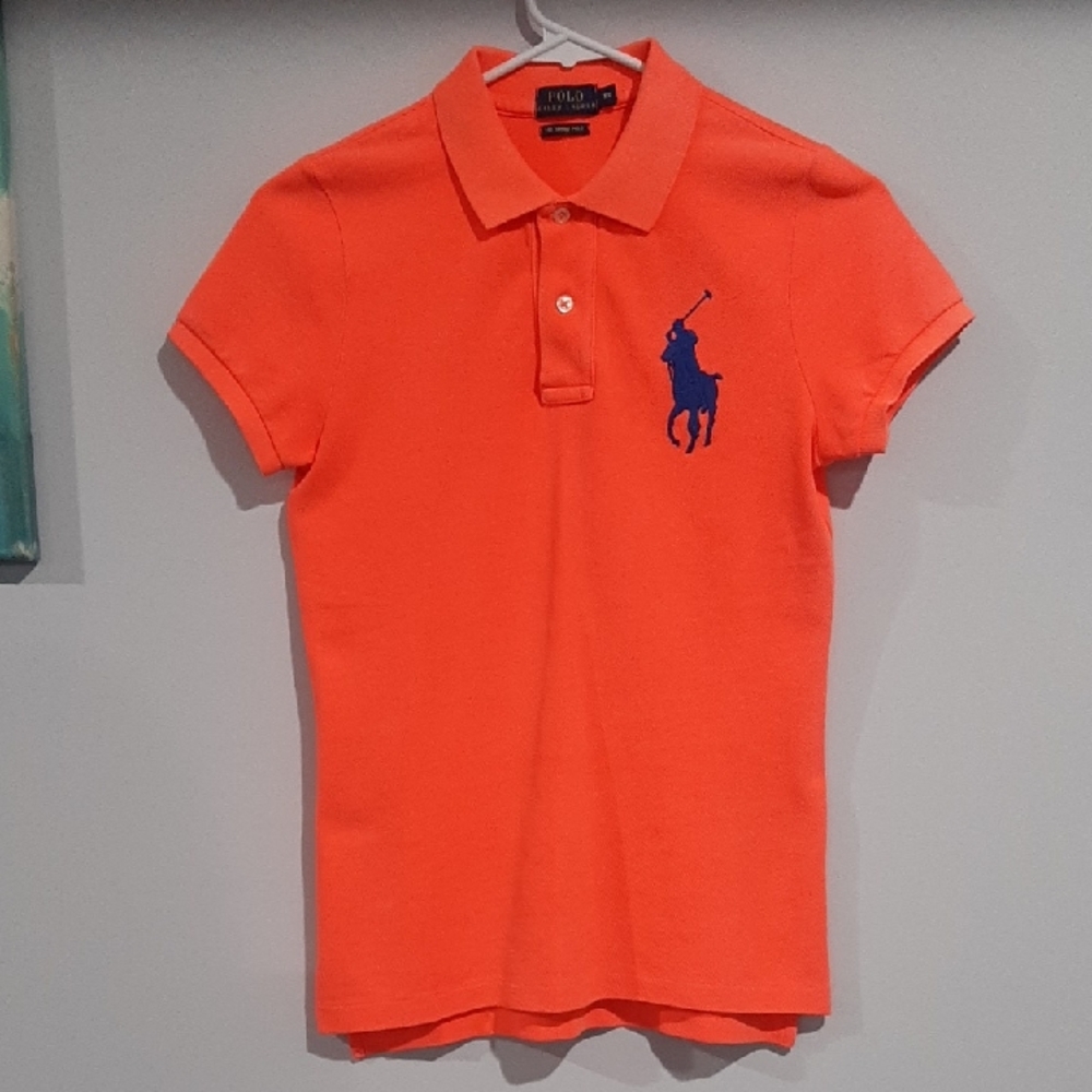 Polo by Ralph Lauren Big Pony Womes' Bright Orange Polo with Blue Logo